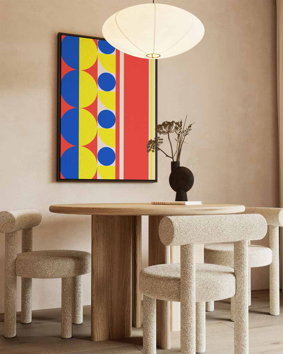 Kleurrijke Geometrische Abstractie – kunstwerk met zwarte baklijst