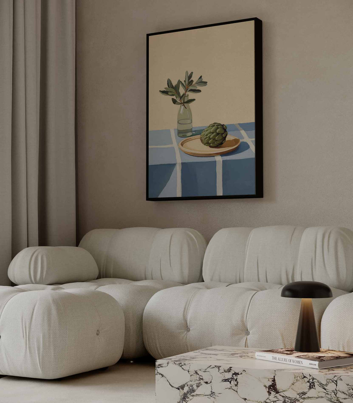 Stilleven met Artisjok en Fles – staande wandkunst voor woonkamer of interieur