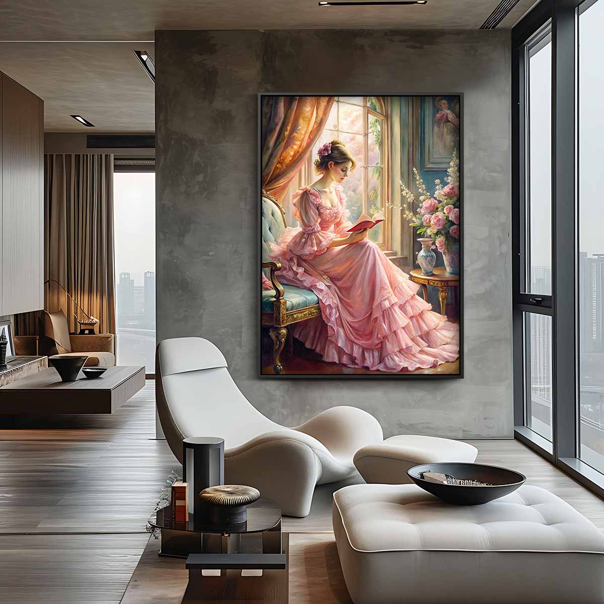 Romantische Lezer bij het Raam – staand kunstwerk voor modern interieur