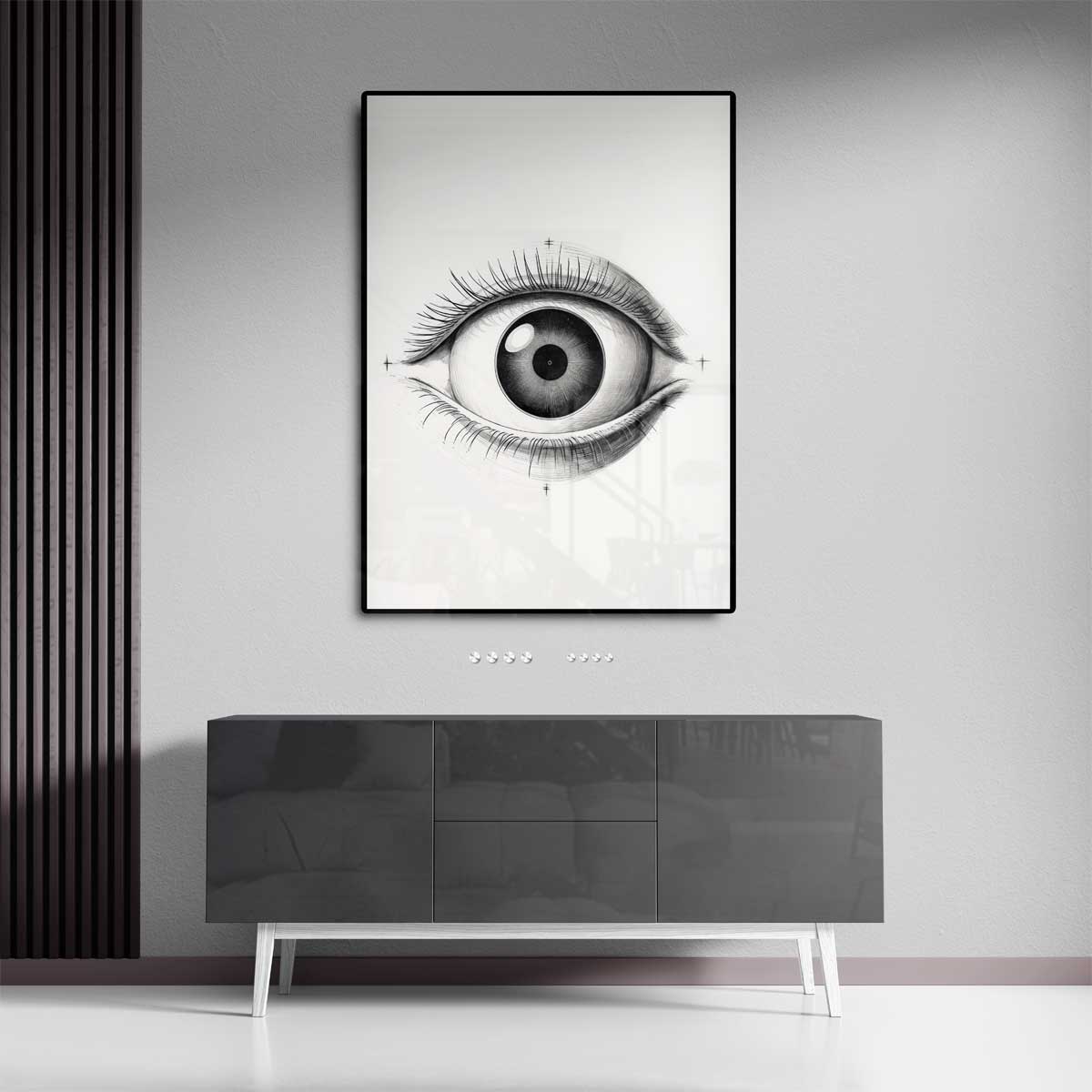 Intrigerend Potloodtekening Oog – dibond wanddecoratie in staand formaat