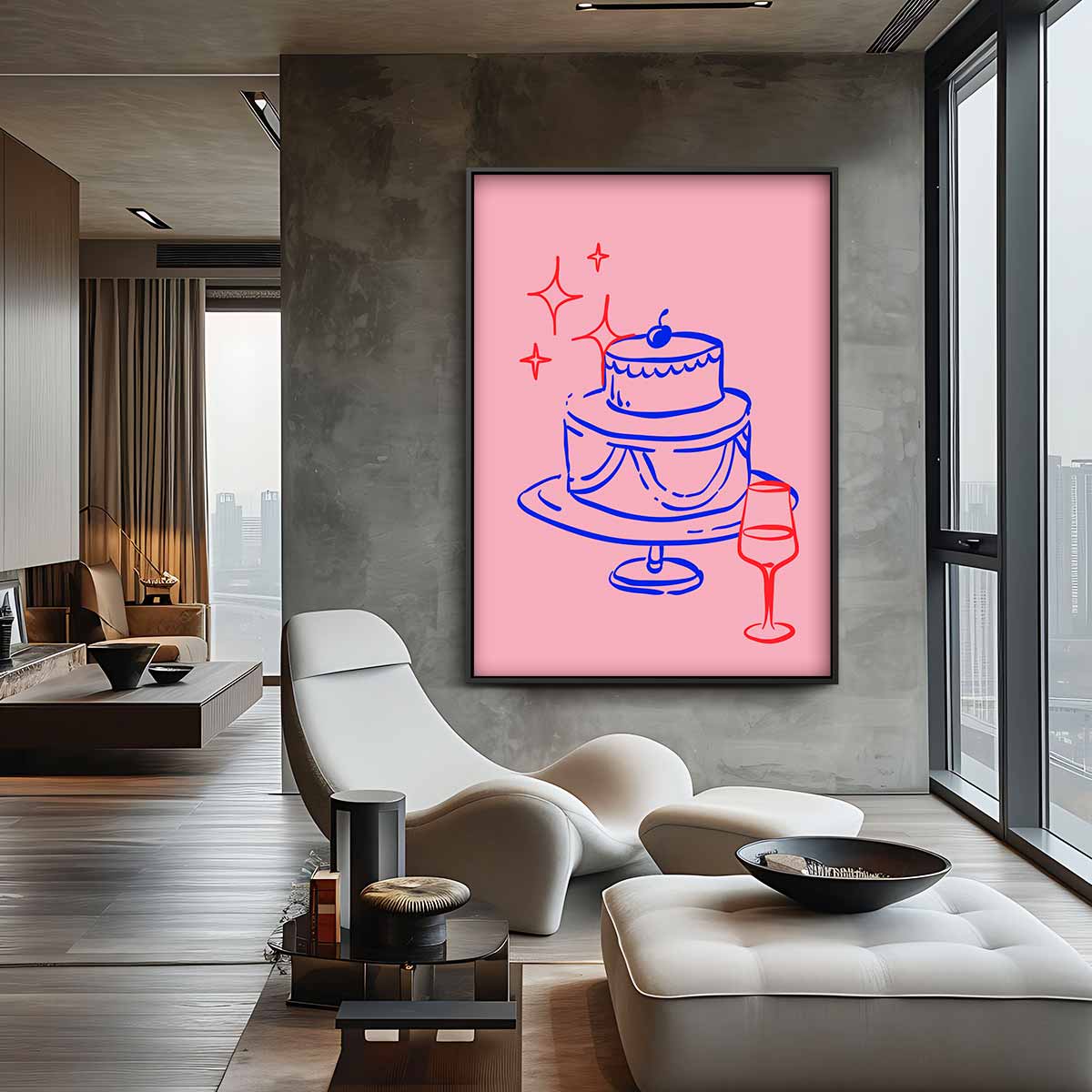 Feestelijke Taart Illustratie – canvas wanddecoratie in portret formaat