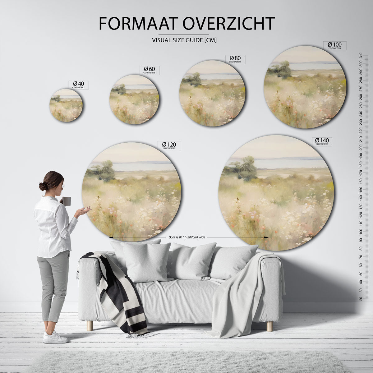 Bloemenveld – abstracte wandkunst als muurcirkel van WallArtistic