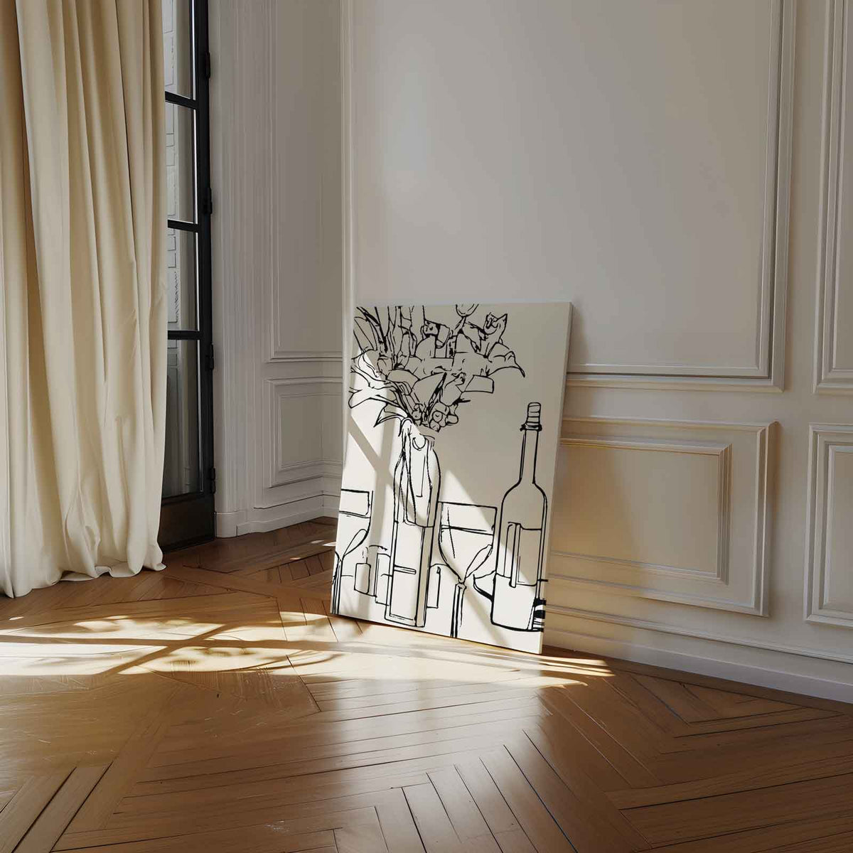 Moderne Omtrekschets Stilleven – staand kunstwerk voor modern interieur