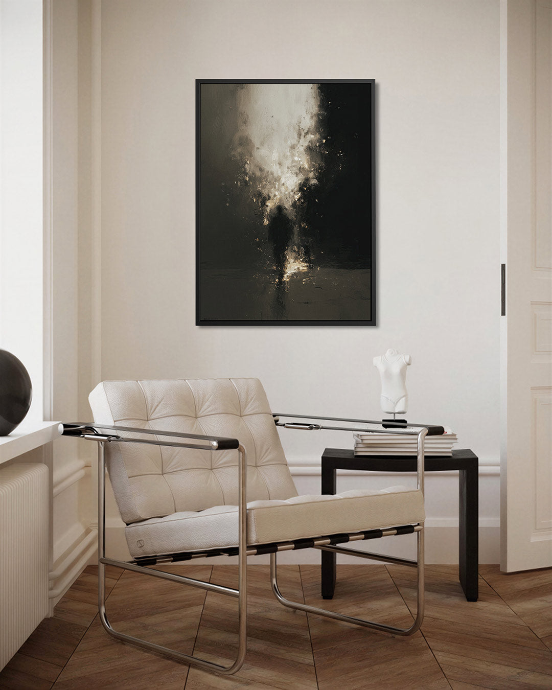Mystieke schaduwfiguur – kunstwerk als stijlvolle wanddecoratie