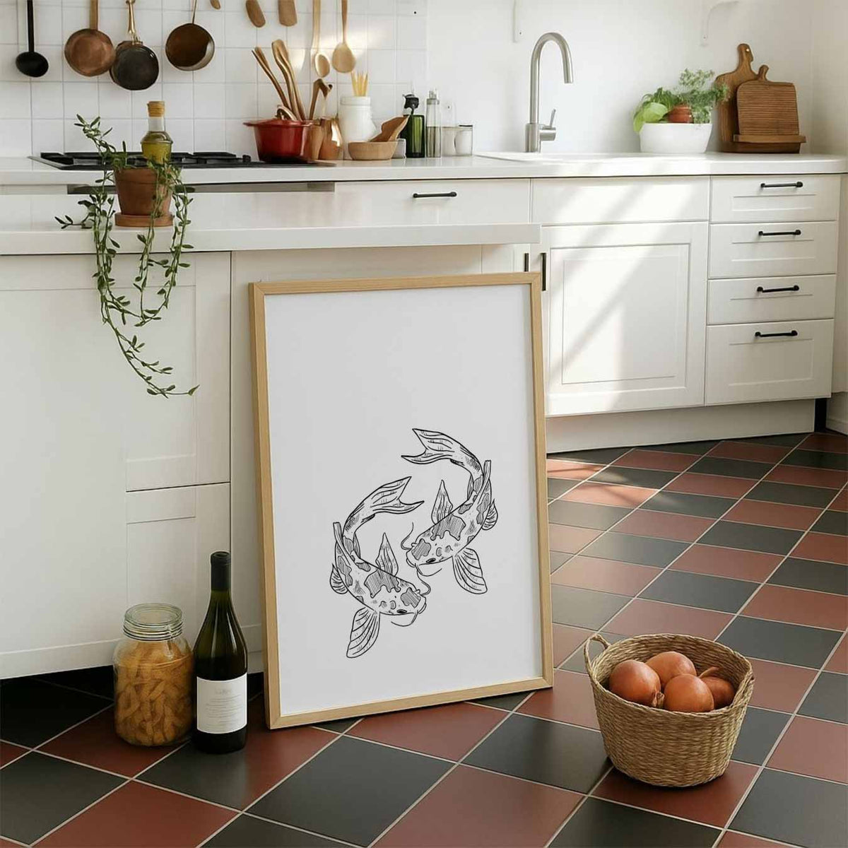 Elegante Koi Vissen – staande muurposter met zomerse uitstraling