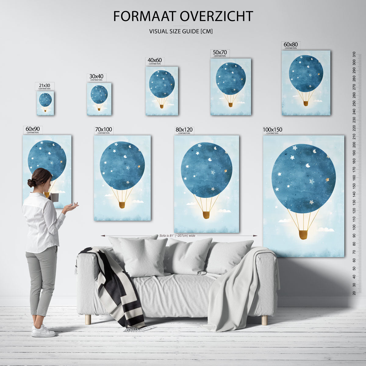 Luchtballon met sterren – staande muurposter voor de kinderkamer