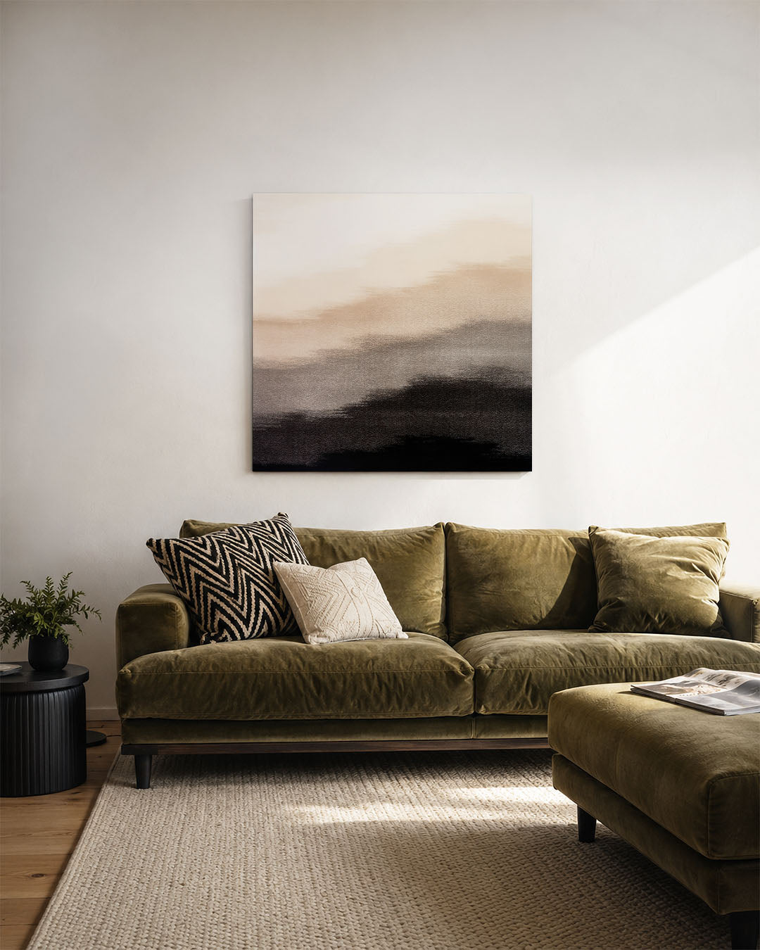 Vloeiende overgangen kunstwerk – derde productweergave – dit kunstwerk toont zachte, vloeiende overgangen van beige naar