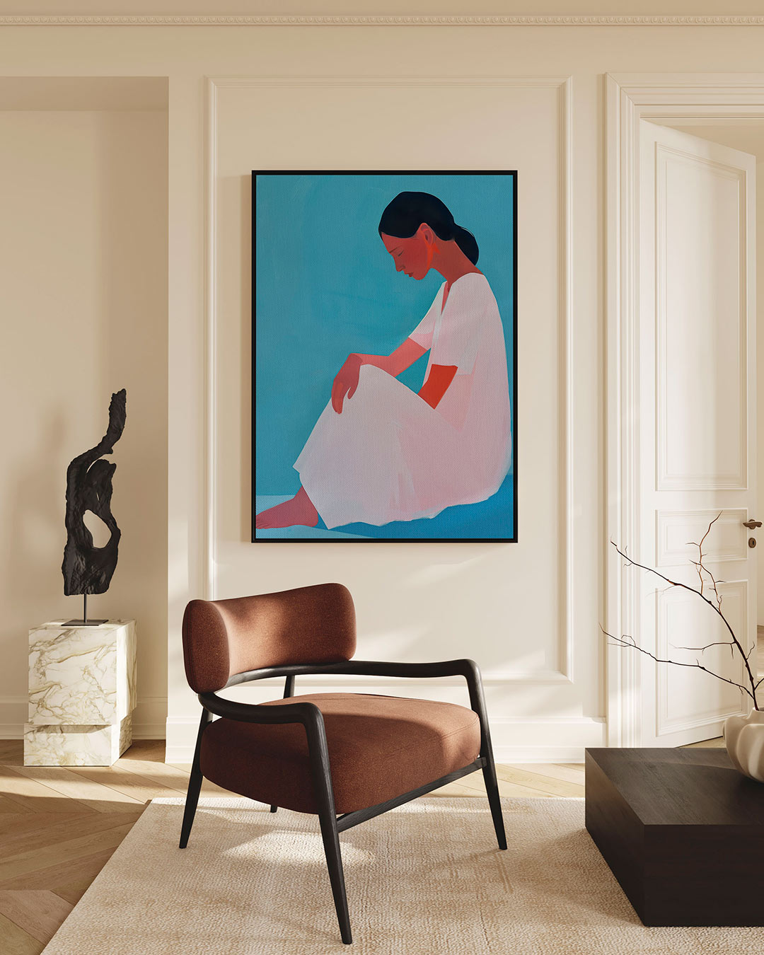 Zittende vrouw – staand wanddecoratie kunstwerk