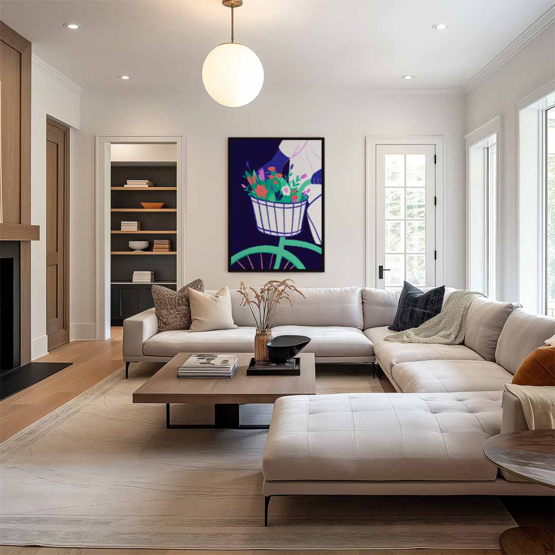 Fietstocht in Bloei – canvas wanddecoratie in portret formaat