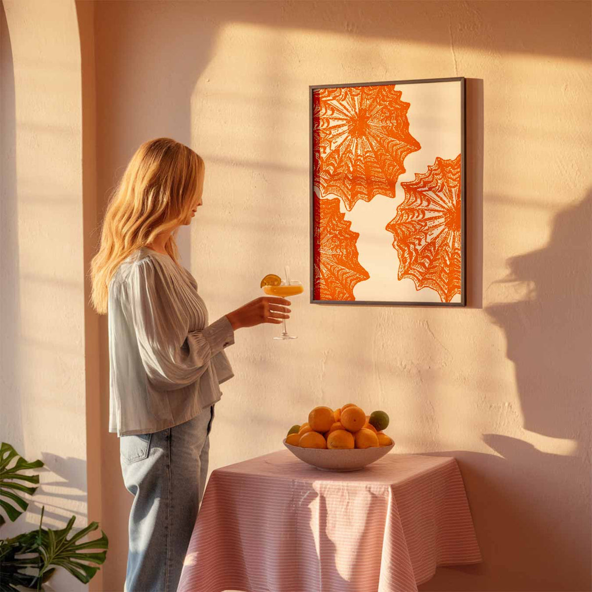 Stijlvolle Oranje Botanische Print – zeedierenposter als moderne staande wanddecoratie