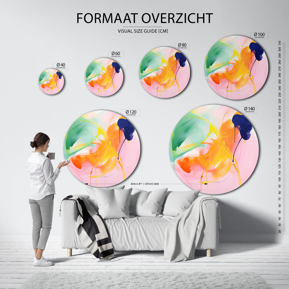 Abstracte kleurencompositie – abstracte wandkunst met textuur als muurcirkel