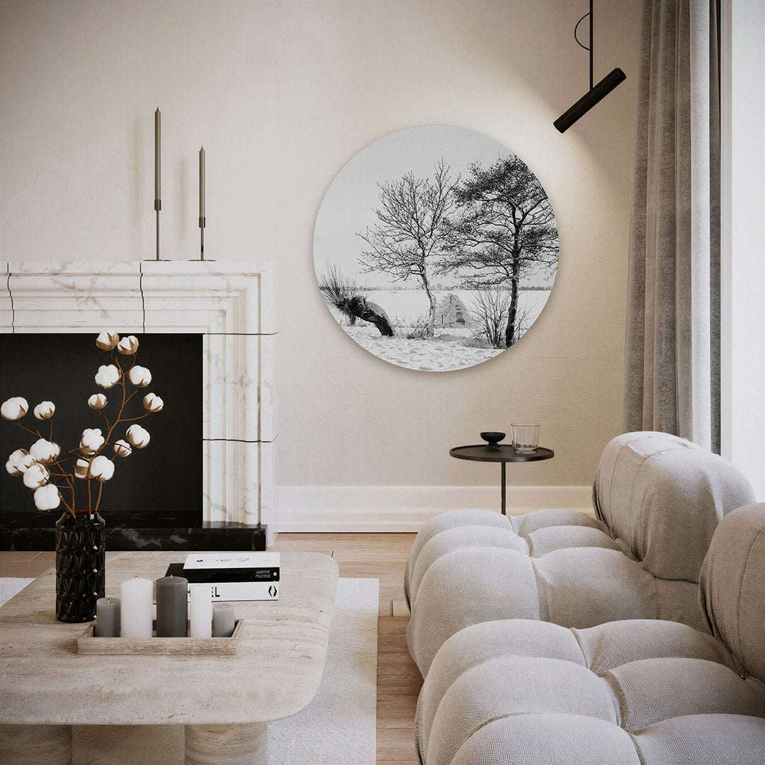 Winterlandschap met bomen – ronde fotografie wanddecoratie van WallArtistic