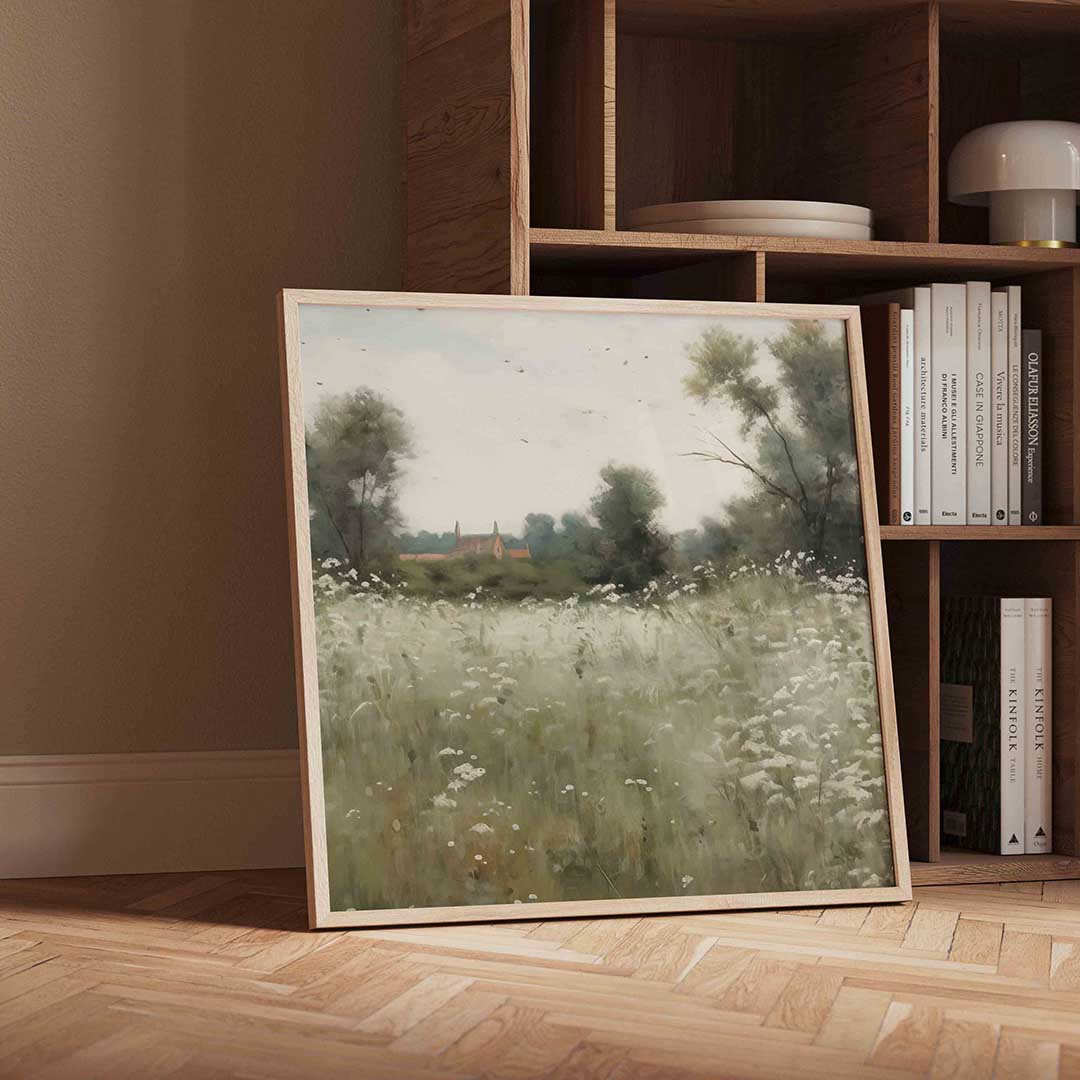 Landschap met bloemen – vintage wandkunst als vierkante poster