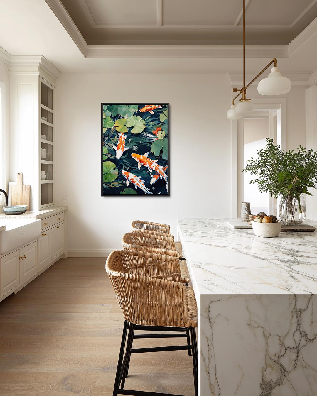 Vijver met koi – moderne staande wandkunst