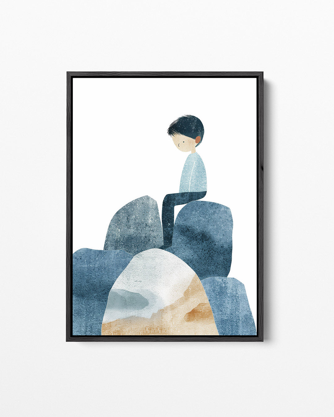 Zittende figuur op rotsen – staand wanddecoratie kunstwerk