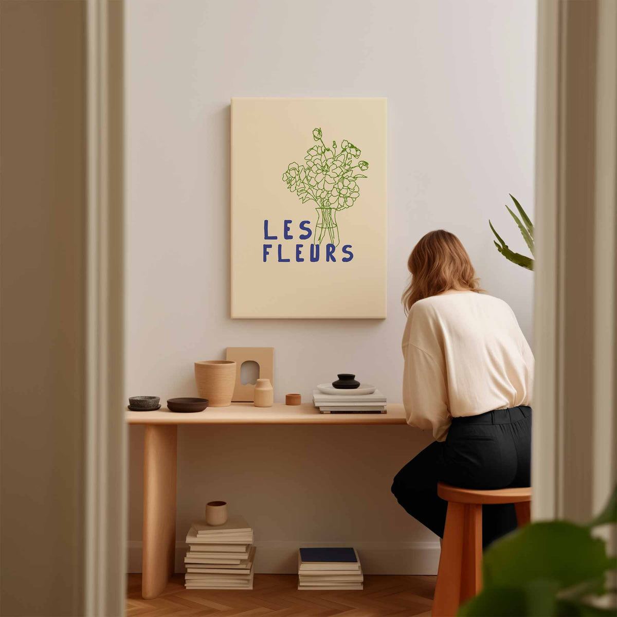 Les Fleurs Minimalistische Bloemenkunst – kunstwerk met zwarte baklijst