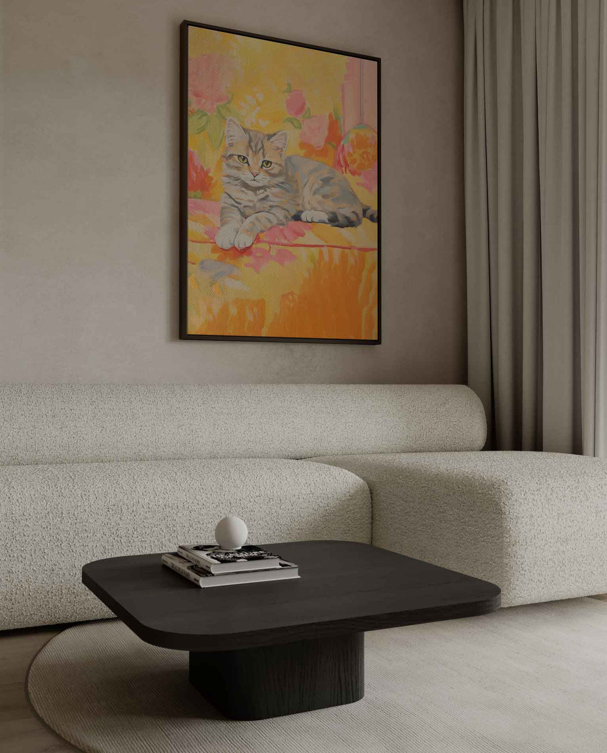 Zomerse Kat in Bloemen – canvas wanddecoratie in portret formaat