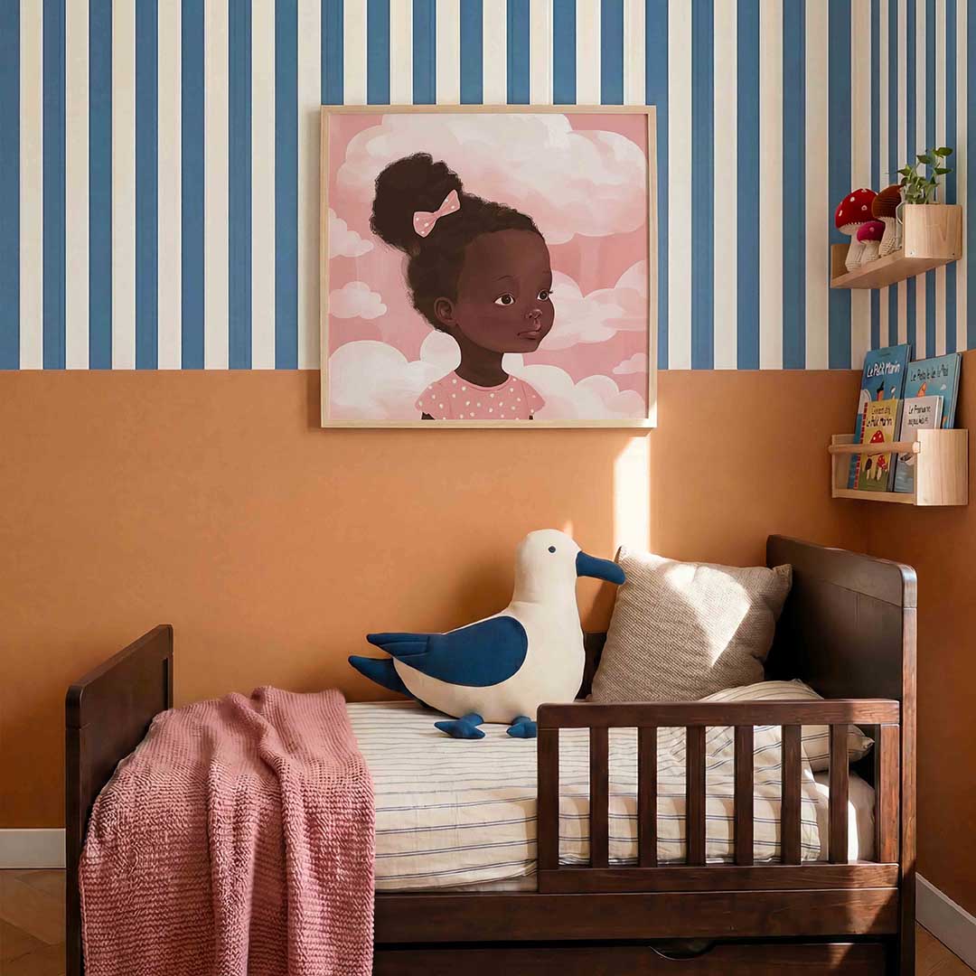Meisje met wolken – kids poster in vierkant formaat