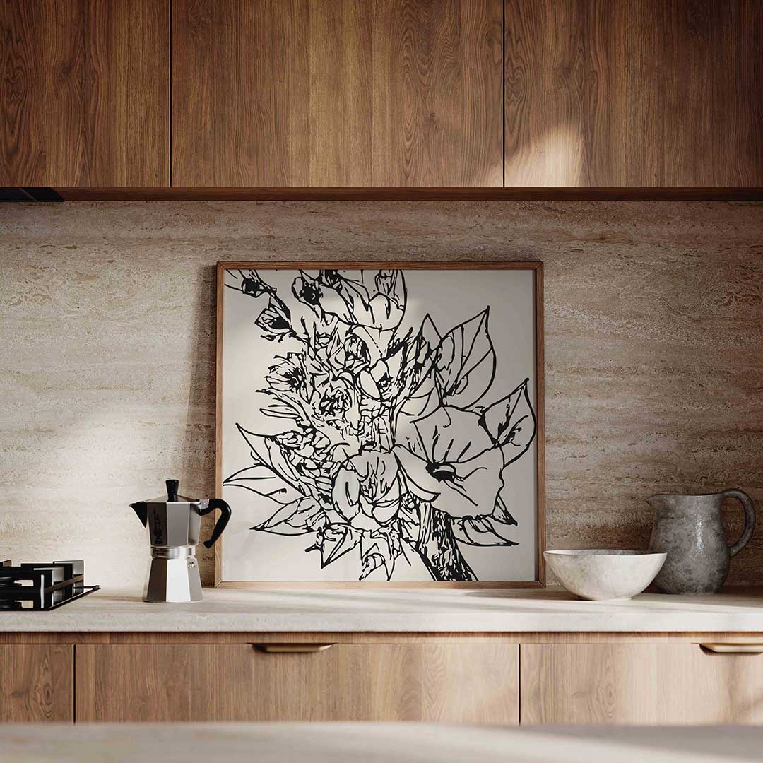Bloemen en bladeren – culinaire wandkunst als vierkante poster