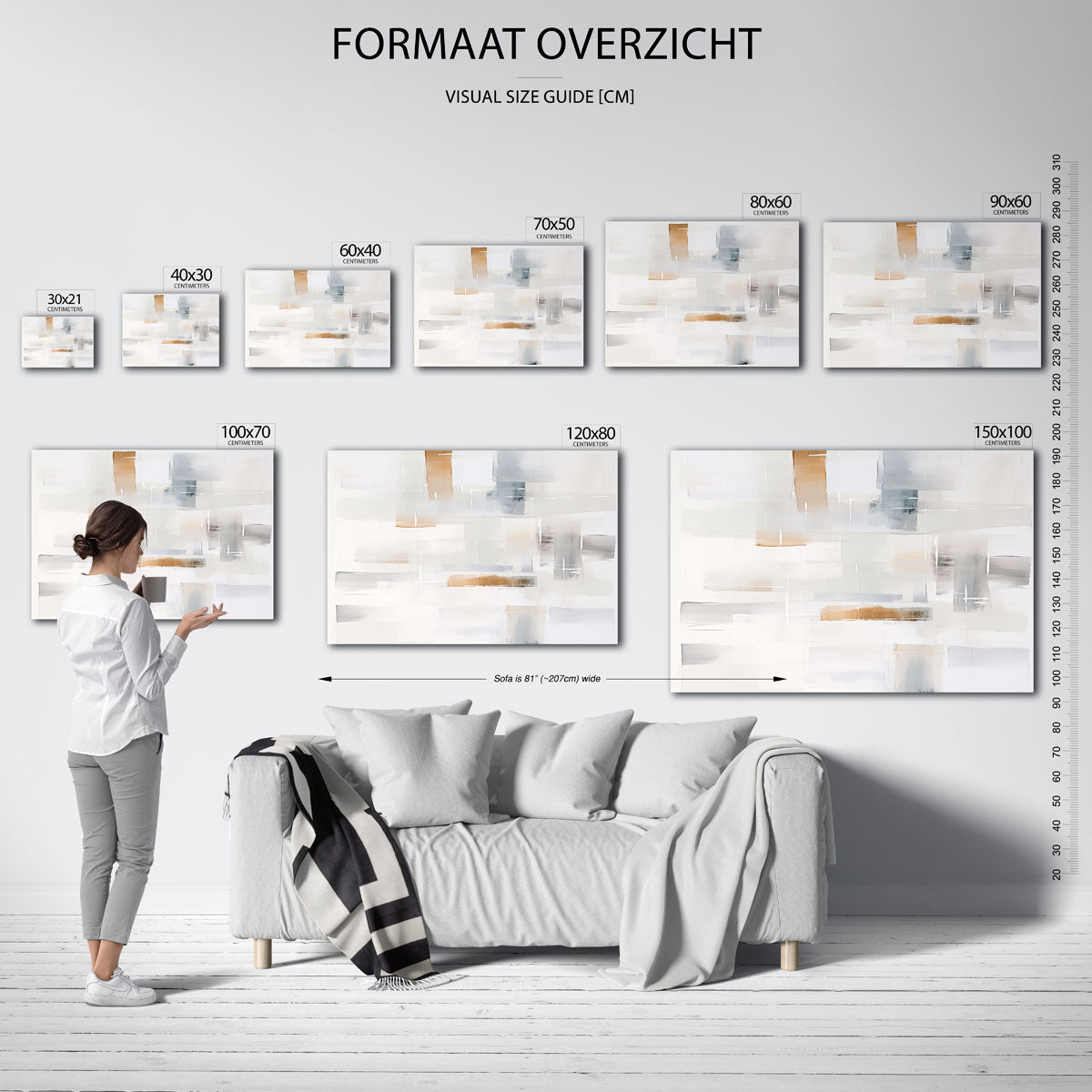 Abstracte beige en grijze vlakken – liggende muurposter met abstracte vormen