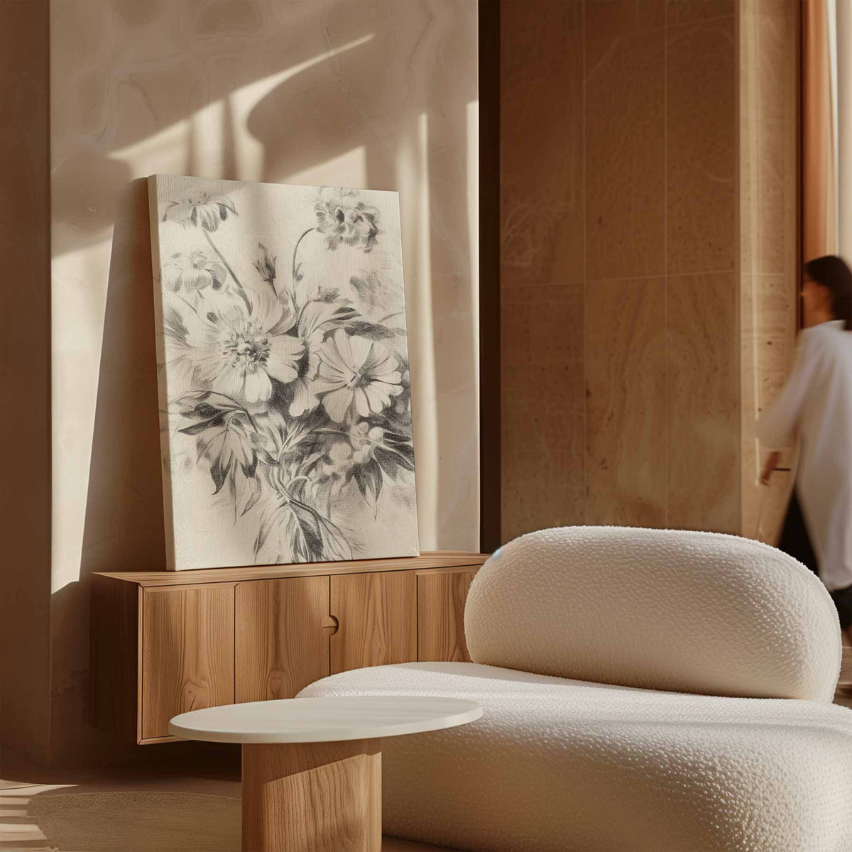 Zachte Bloemenpracht – staande wandkunst voor woonkamer of interieur