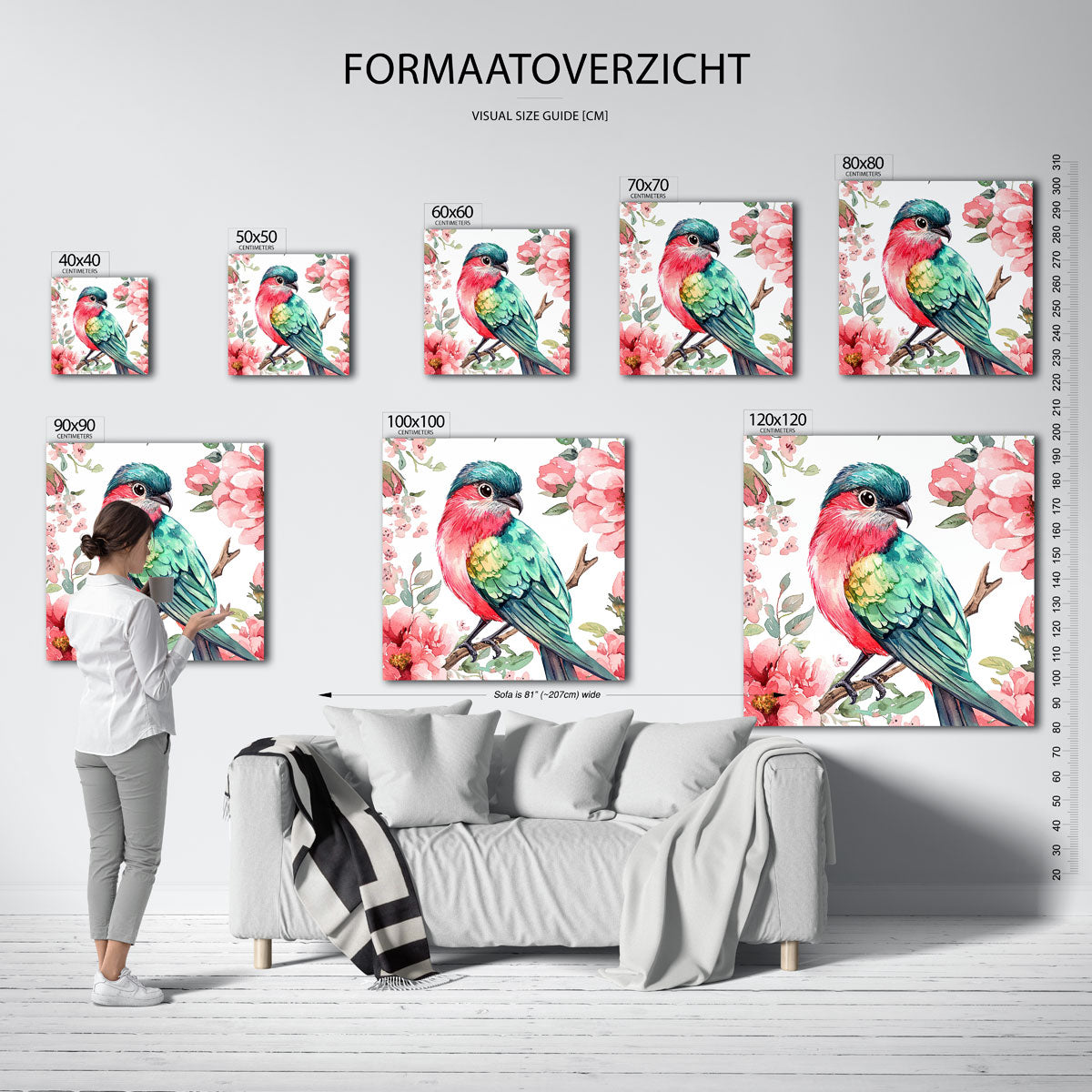 Vogel en bloemen – vierkante muurposter met dierenthema