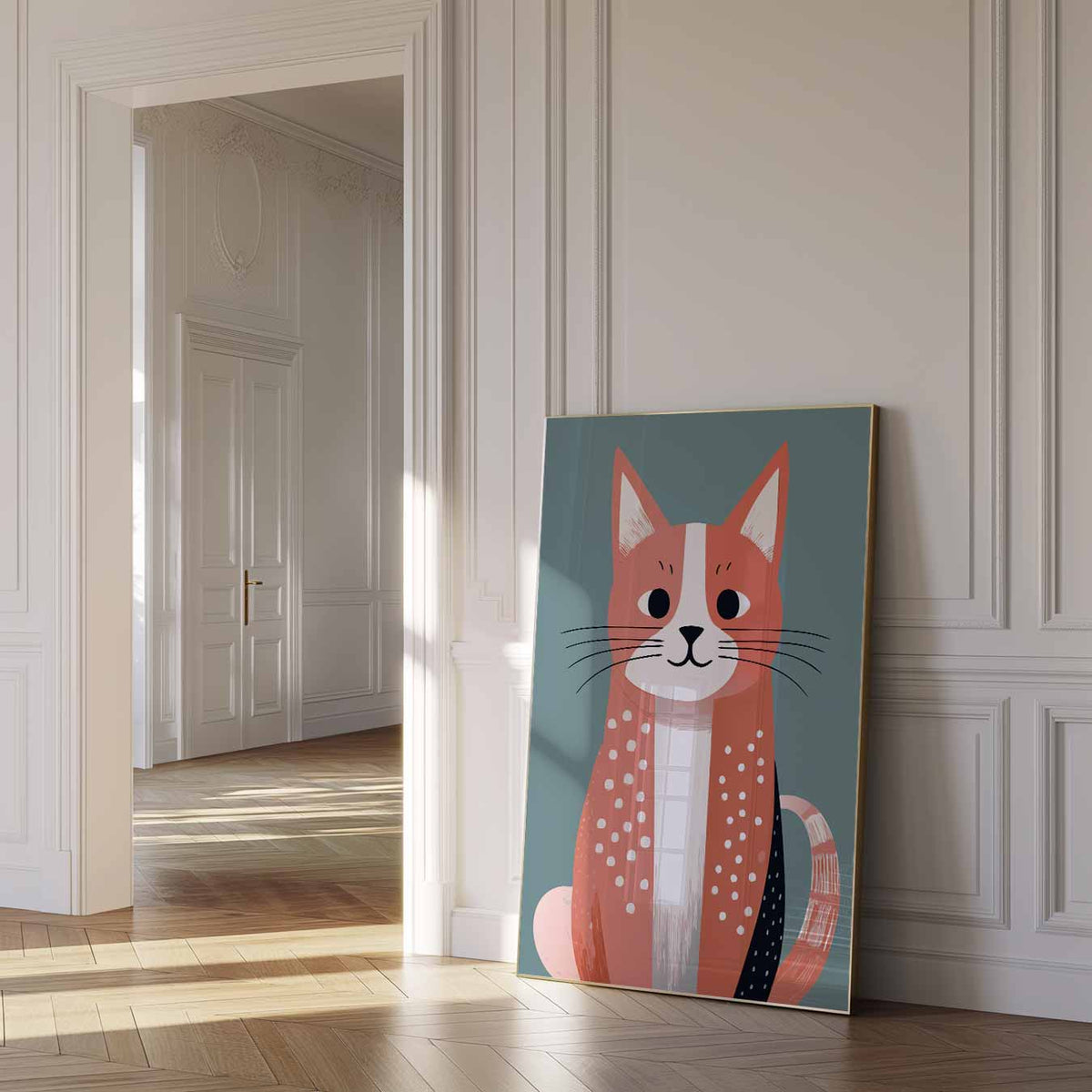 Schattige Kat Illustratie – dierenposter als moderne staande wanddecoratie