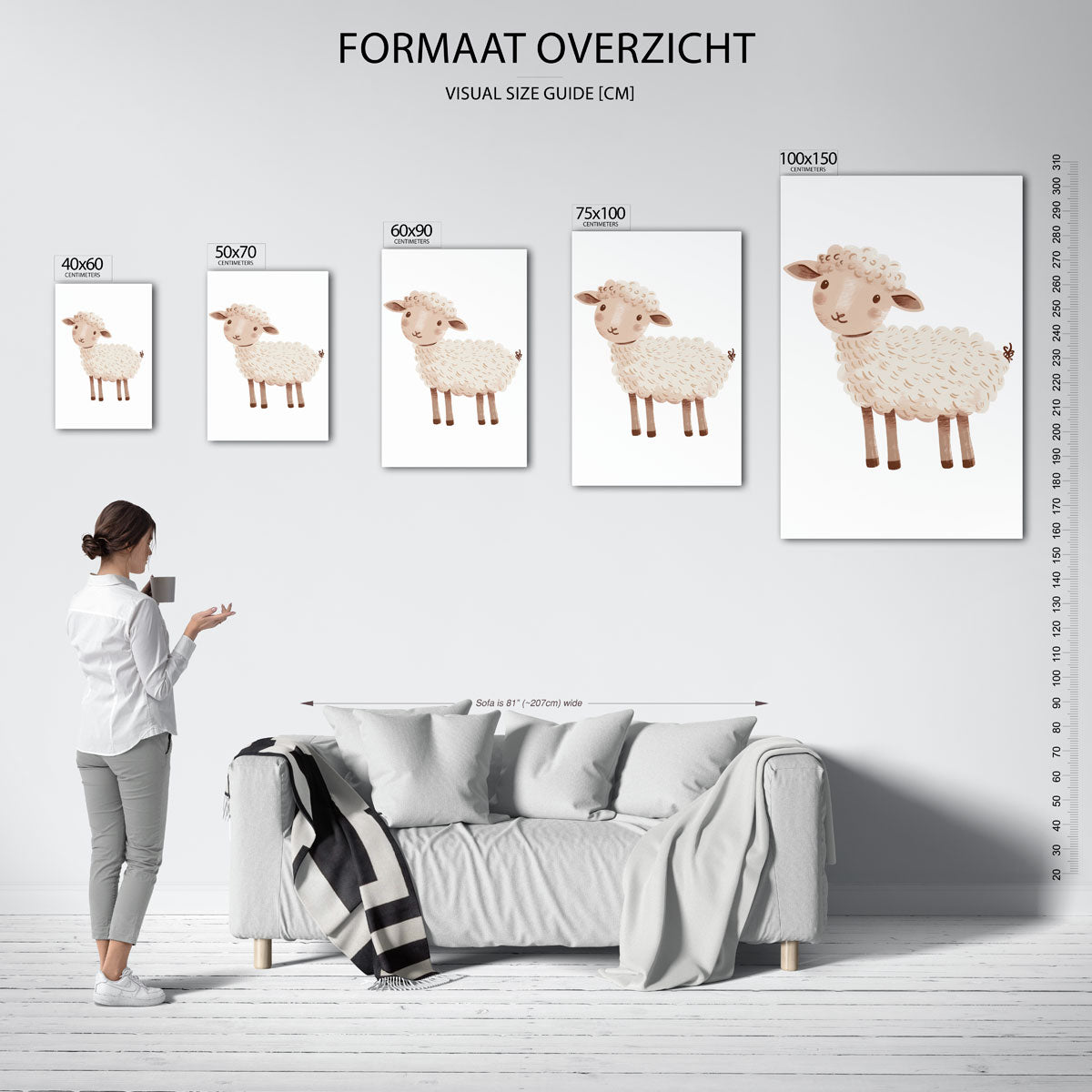 Schattig schaapje illustratie – staande wanddecoratie van WallArtistic