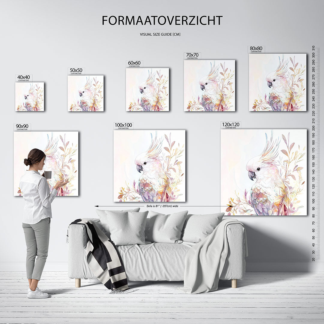 Vrolijke vogel illustratie kunstwerk – een sierlijke vogel met zachte, vloeiende lijnen en een palet van pastelkleuren. De