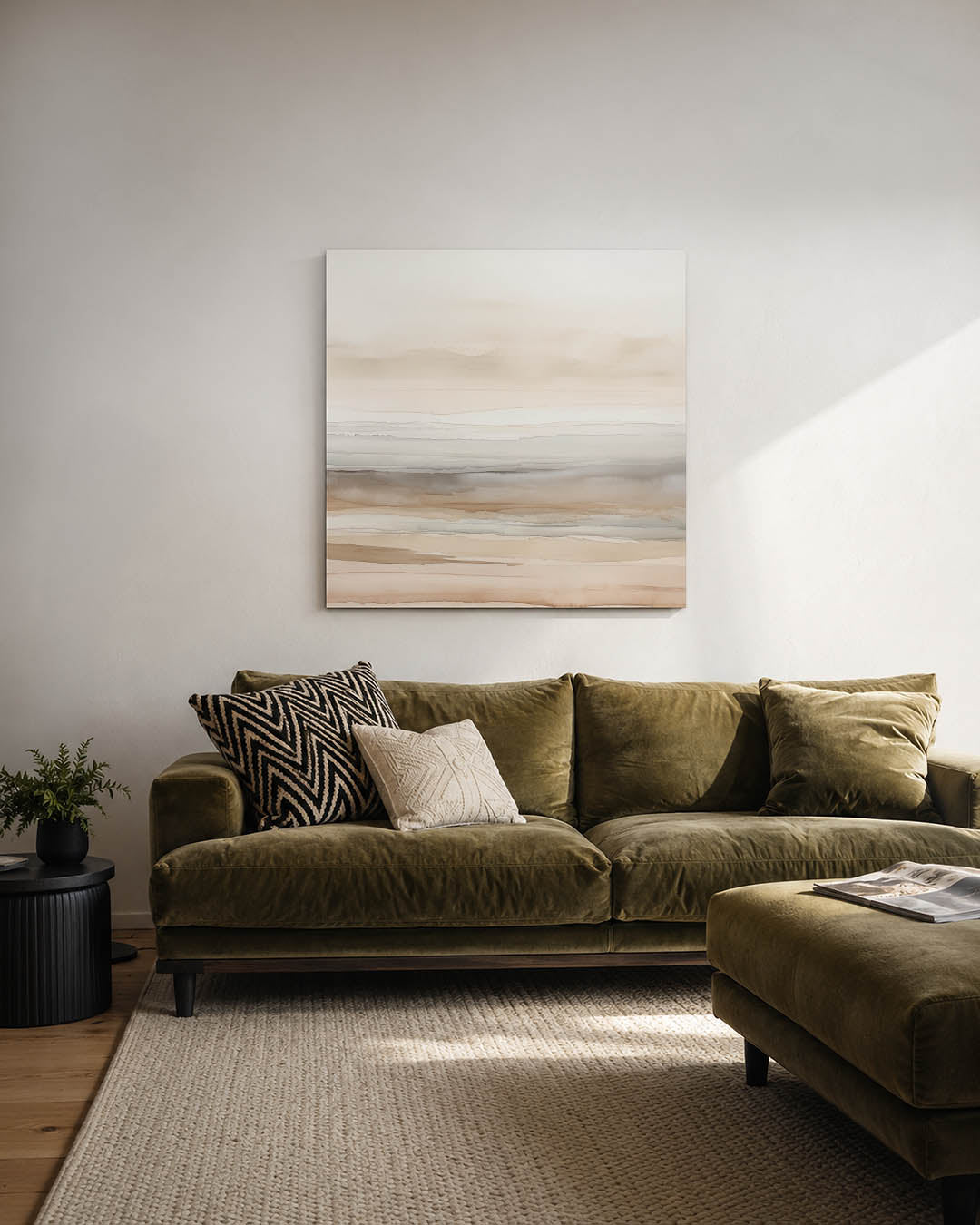 Zachte lijnen landschap kunstwerk – derde productweergave – dit werk toont een compositie van horizontale lijnen in zachte