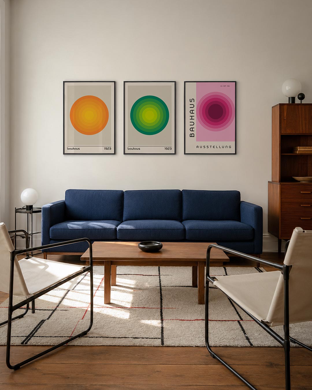 Cirkelvormige kleurvlakken driedelige posterset – deze posterset in drie delen toont een reeks concentrische cirkels in warme