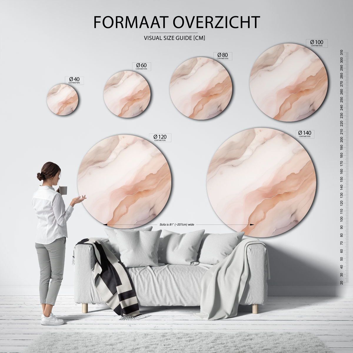 Abstracte lagen – ronde muurcirkel met kleurrijke illustratie