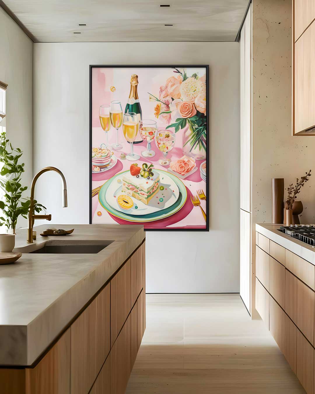 Sprankelend Feesttafereel in Pasteltinten – staand kunstwerk voor modern interieur