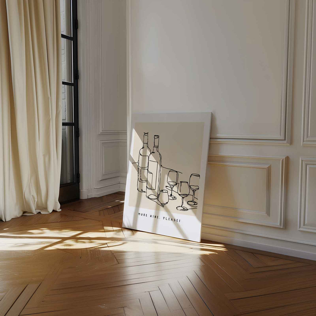 Lijntekening Wijnavondje – staand kunstwerk voor modern interieur