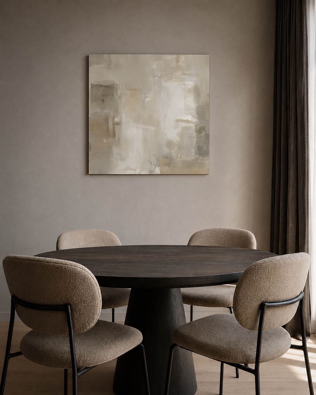Zachte kleuren harmonie kunstwerk – tweede productweergave – dit werk toont een subtiele mix van beige en grijs, met zachte