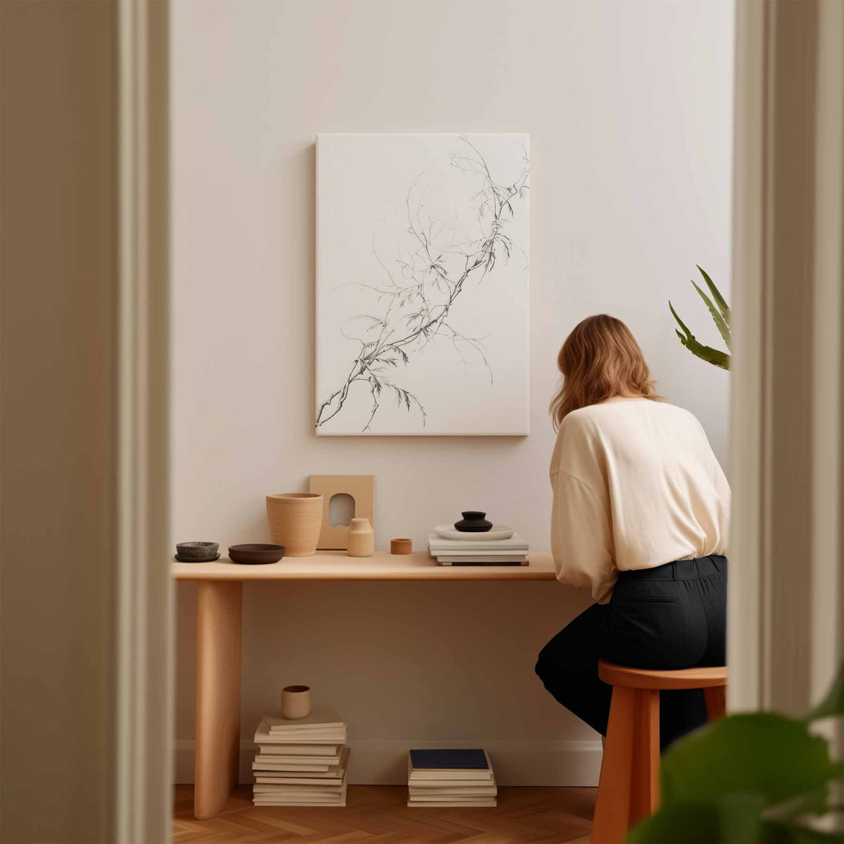 Elegante Takken in Potlood – canvas kunstwerk als wanddecoratie