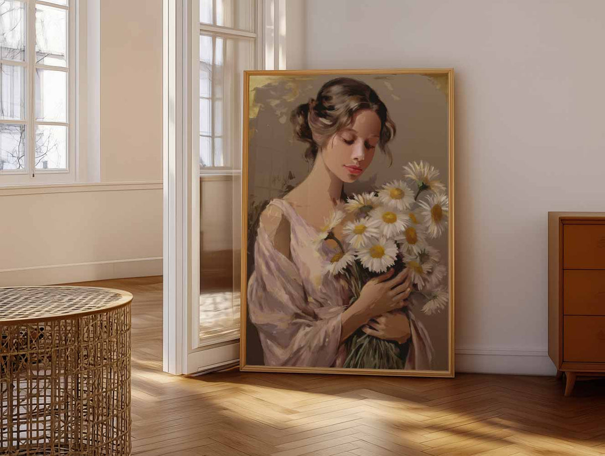 Lente Sfeer Met Margrieten – vrolijke paasillustratie als portret poster