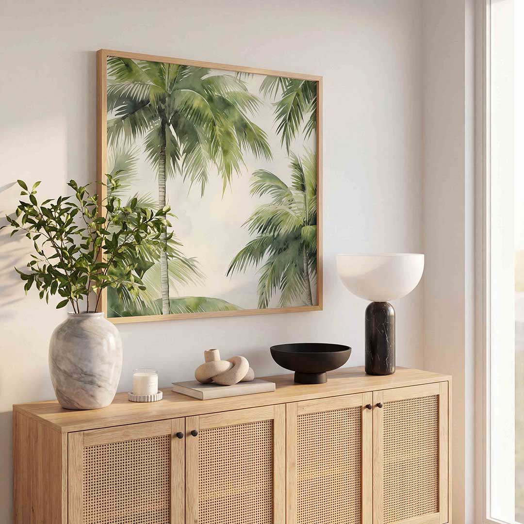 Palmboom bladeren – tropische poster in vierkant formaat