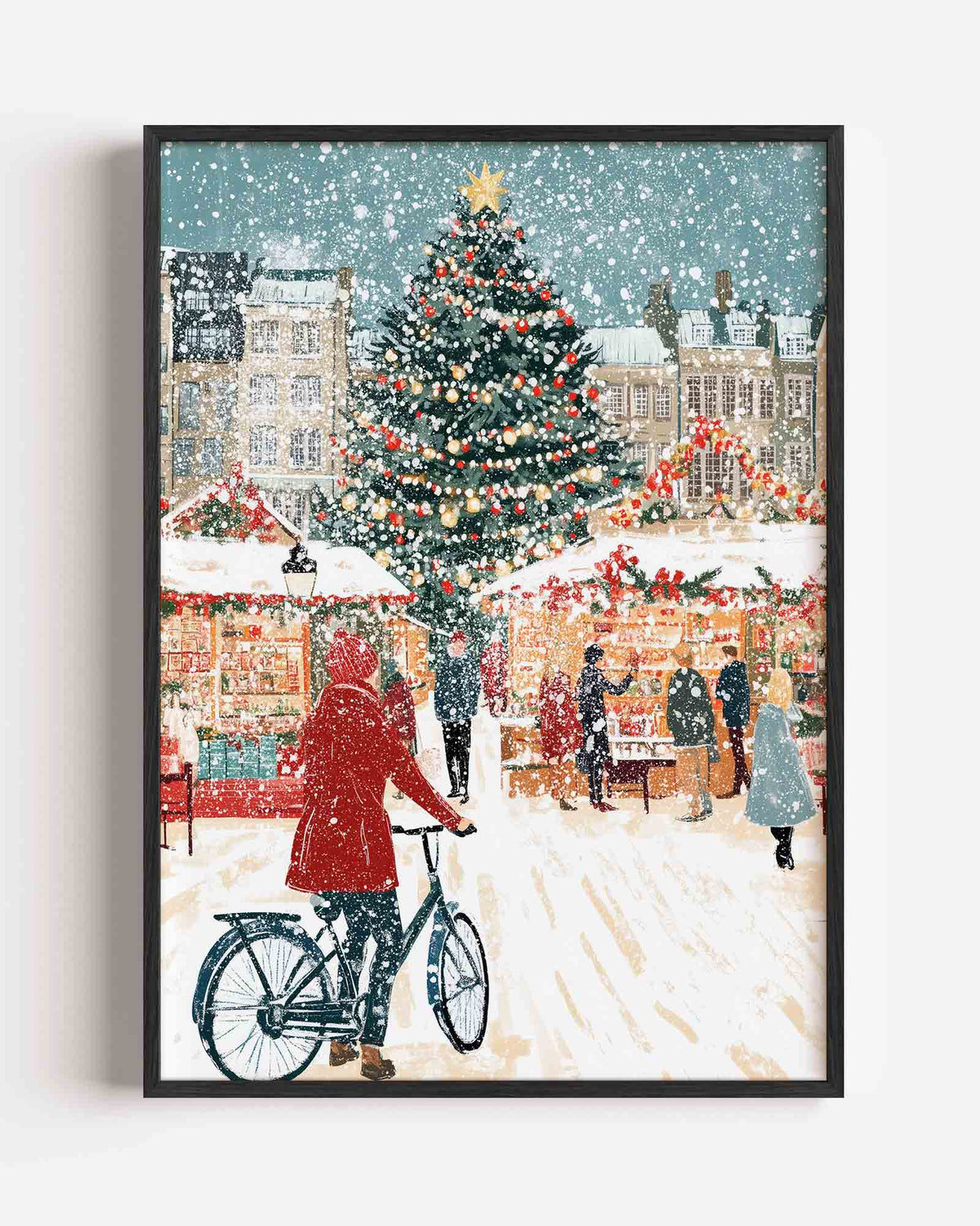 Kerstmarkt met sneeuw – kerst portret poster als wanddecoratie