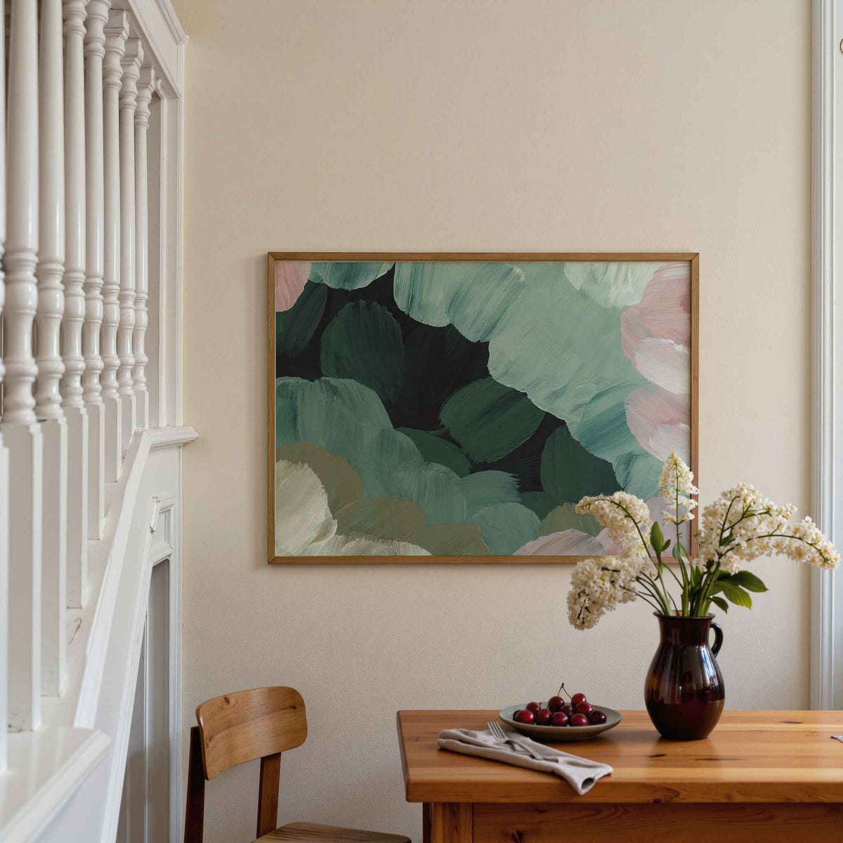 Abstracte groene vormen – artistieke poster in liggend formaat