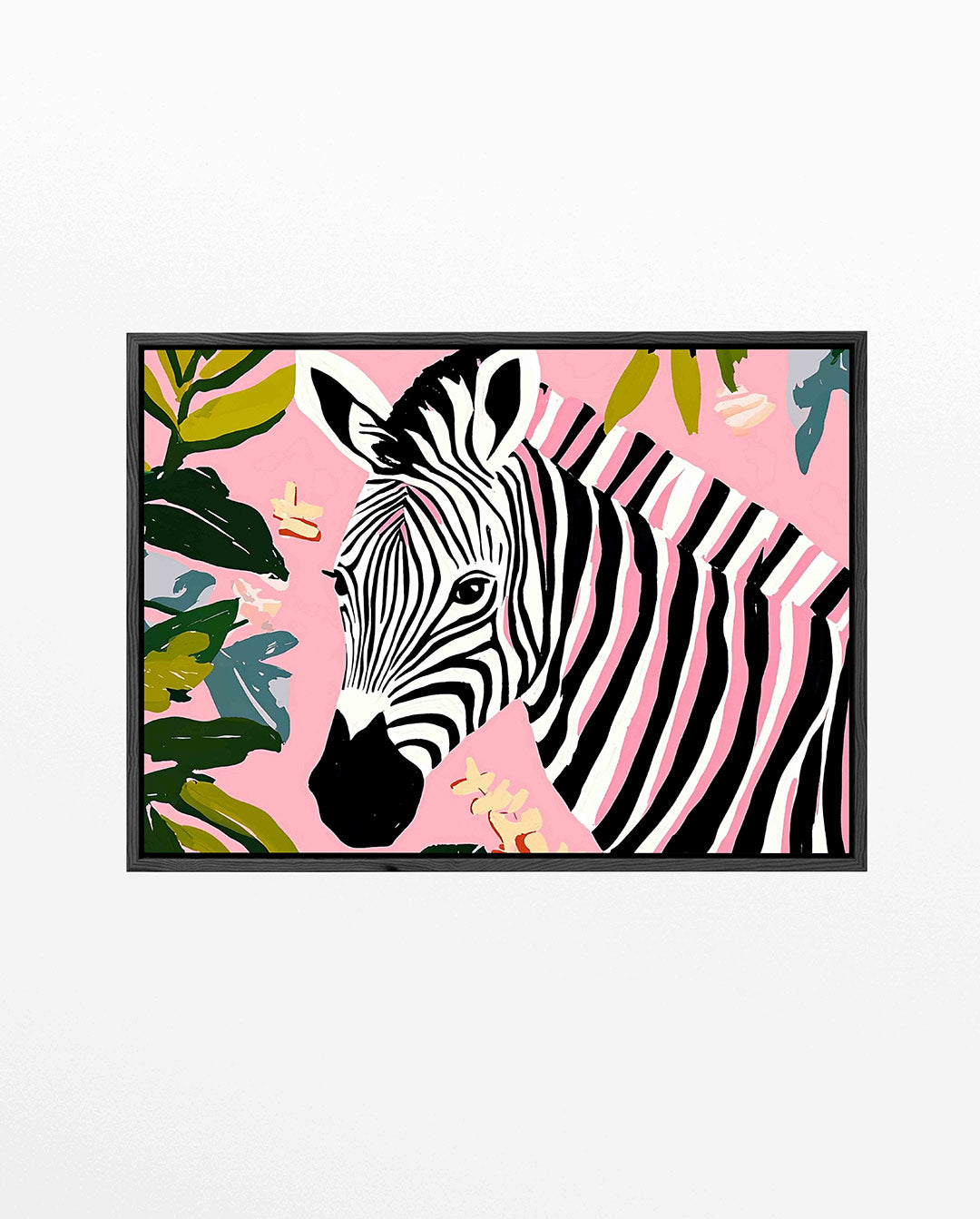 Zebra en bladeren – liggend wanddecoratie kunstwerk