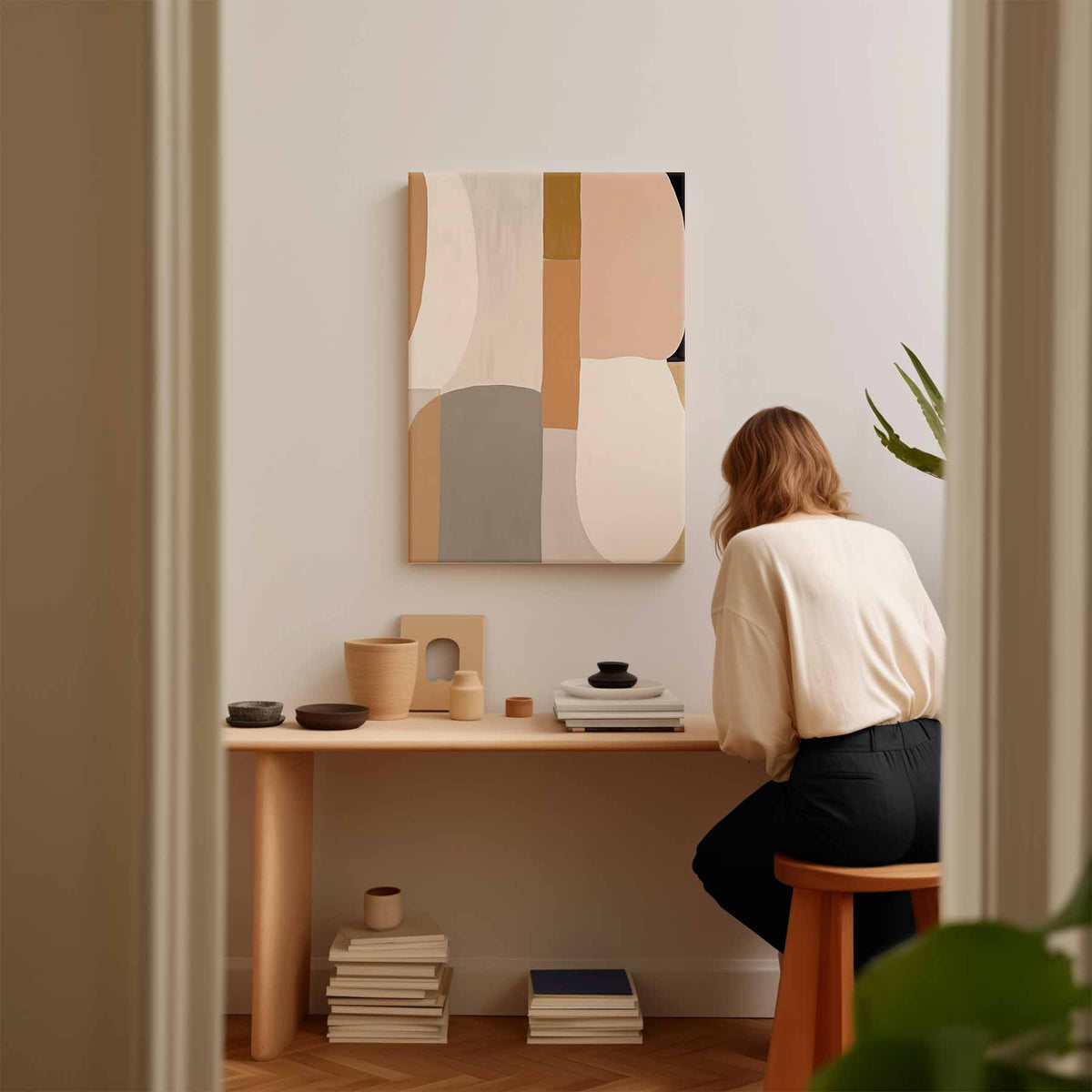 Zachte Aardetinten Abstractie – portret kunstwerk als wanddecoratie, afbeelding 17
