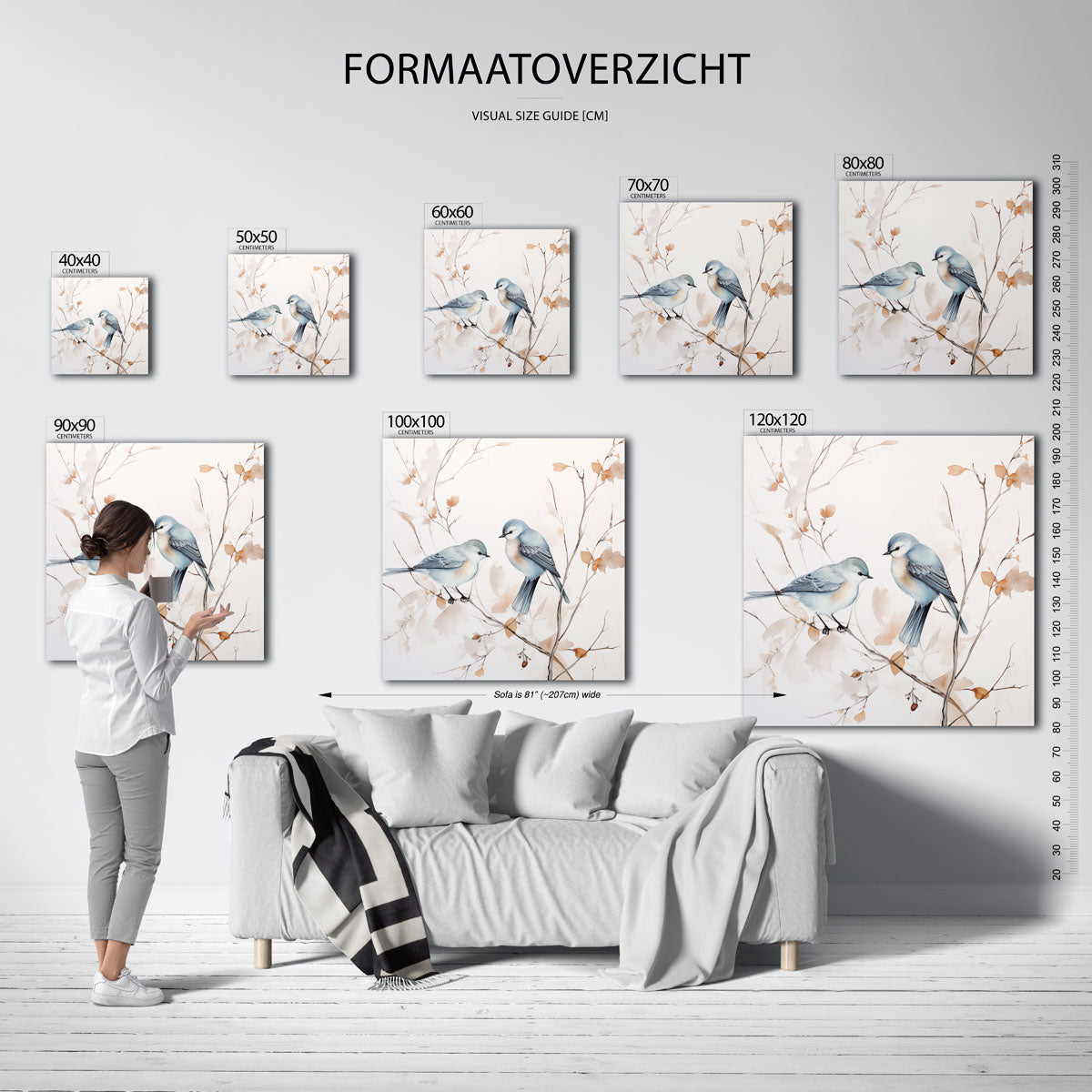 Vogels op tak – vierkante muurposter met kleurrijke vormen