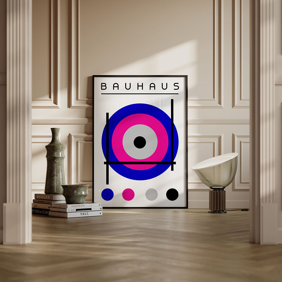 Cirkel en lijnen – moderne Bauhaus wandkunst als poster