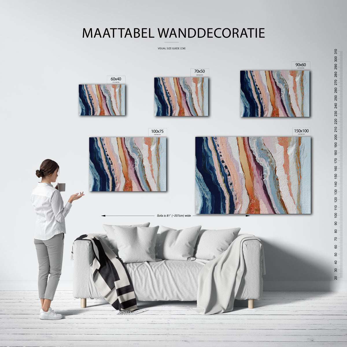 Kleurrijke golvende lijnen – Golvende – moderne liggende wandkunst