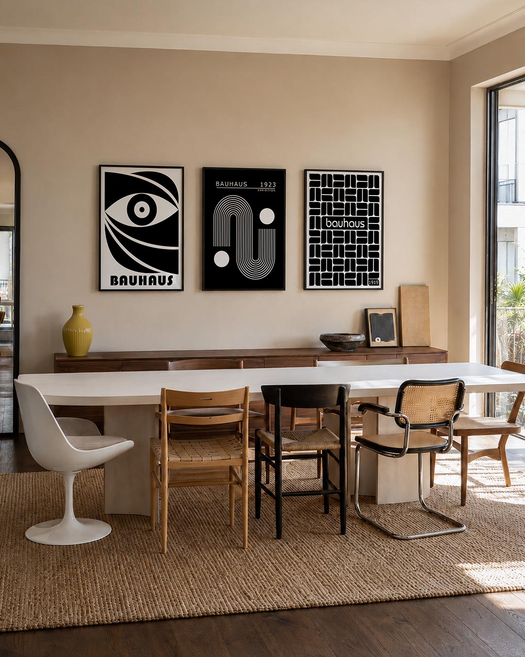 Oog en lijnen posterset – tweede productweergave – zwart-wit compositie met een centraal oog, omlijst door vloeiende lijnen