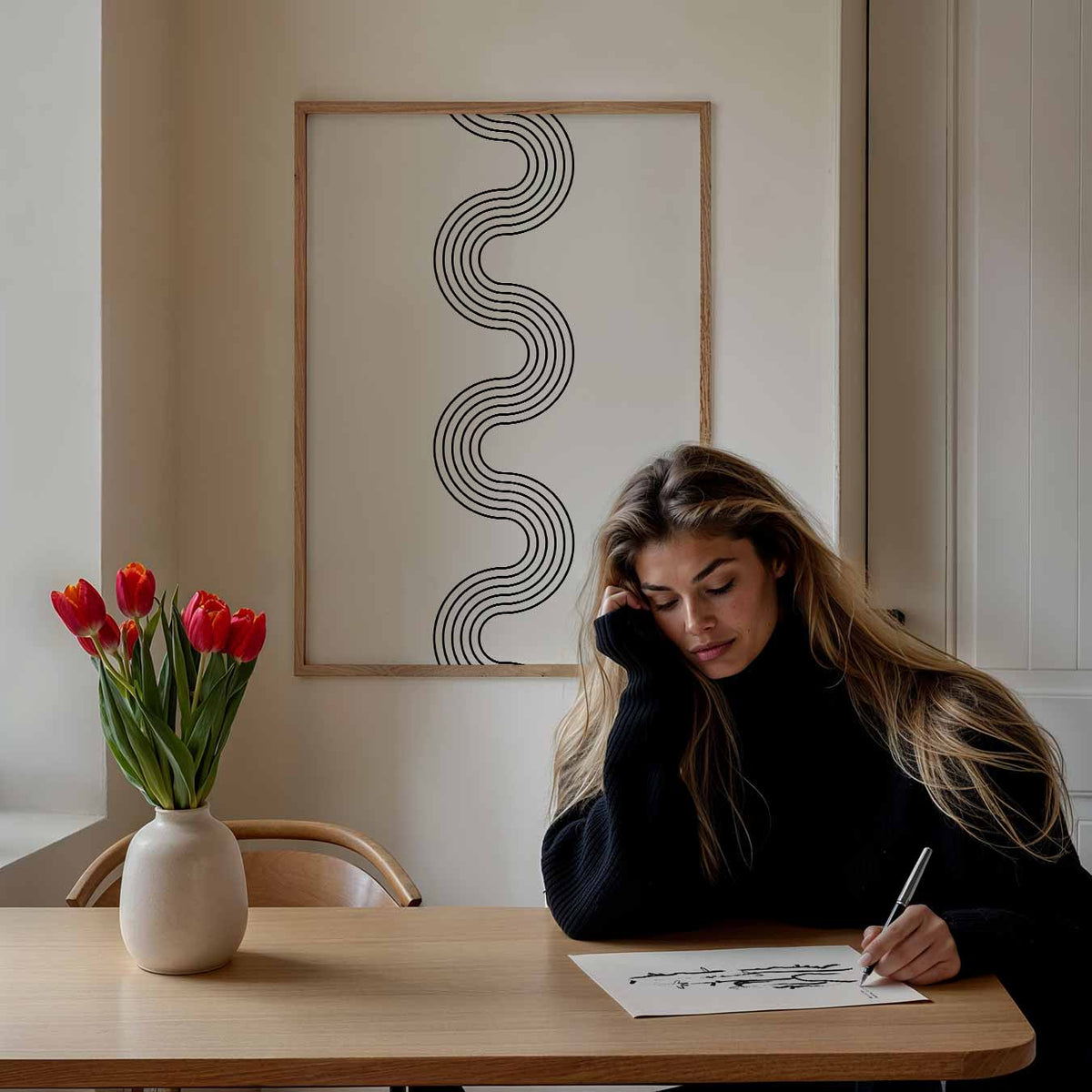 Moderne Golvende Lijnen – staande dieren wanddecoratie van WallArtistic
