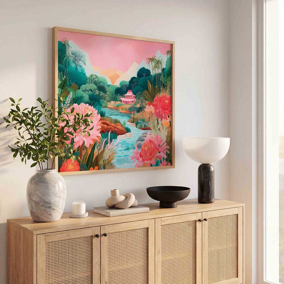 Japanse tuin – illustratie poster in vierkant formaat