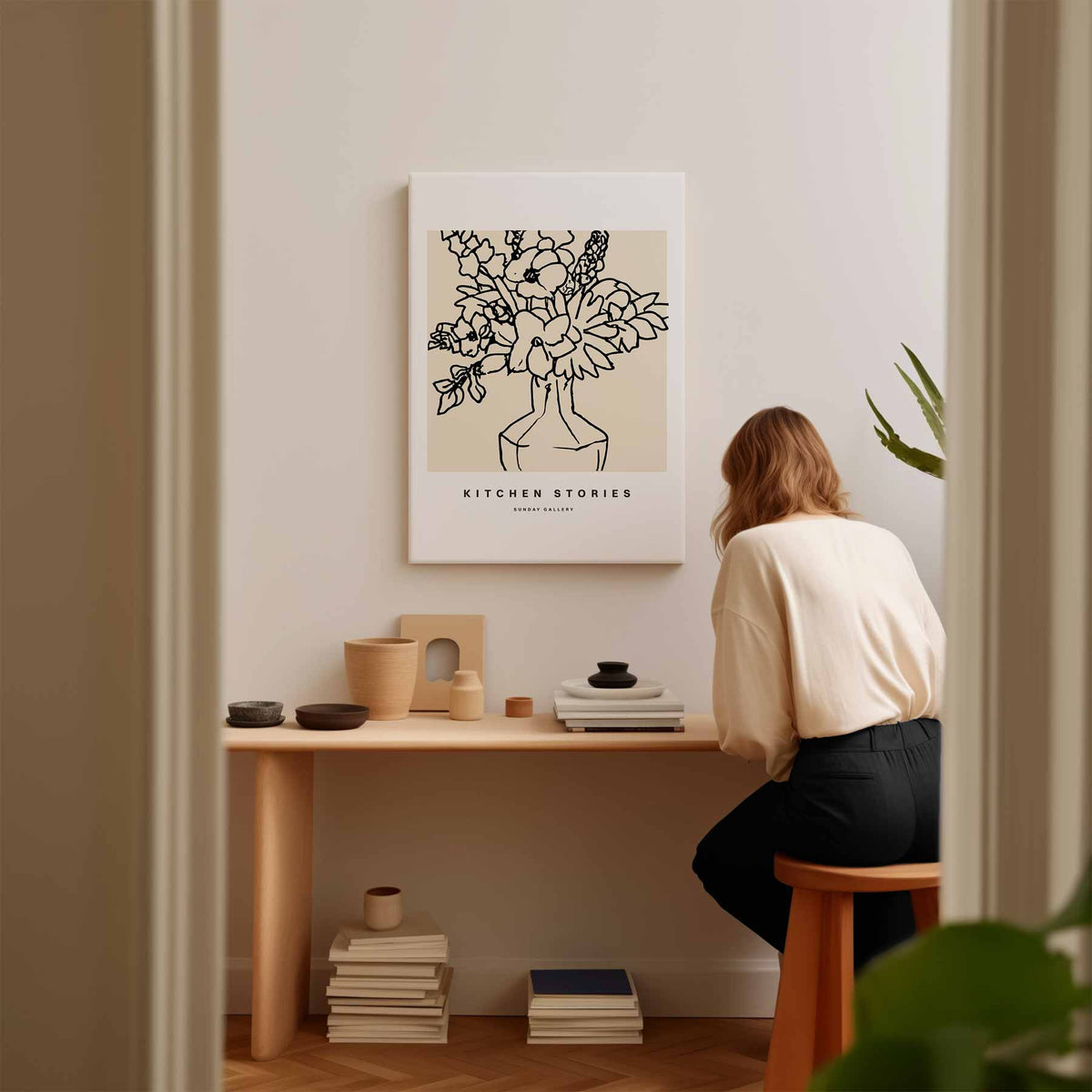 Bloemrijke Vaaskunst – kunstwerk met zwarte baklijst
