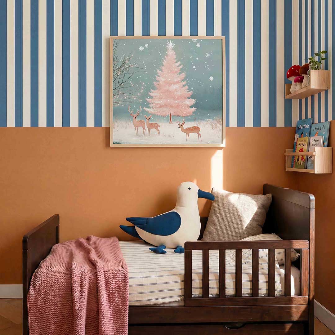 Herten en roze boom – kids poster in vierkant formaat